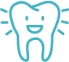 Icon with blue outline of a tooth with a smiling face on it