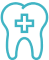 Icon with blue outline of a tooth with a plus sign in front of it