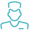 Icon with blue outline of a dentist