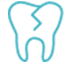 Icon with blue outline of a tooth with a crack going down the middle