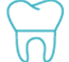 Icon with blue outline of a tooth with a horizontal line going through it